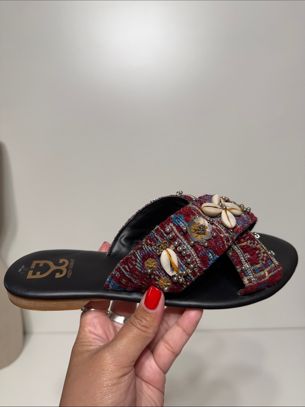 Tweed About It Criss Cross Slides with Cowrie Shells Limited Edition